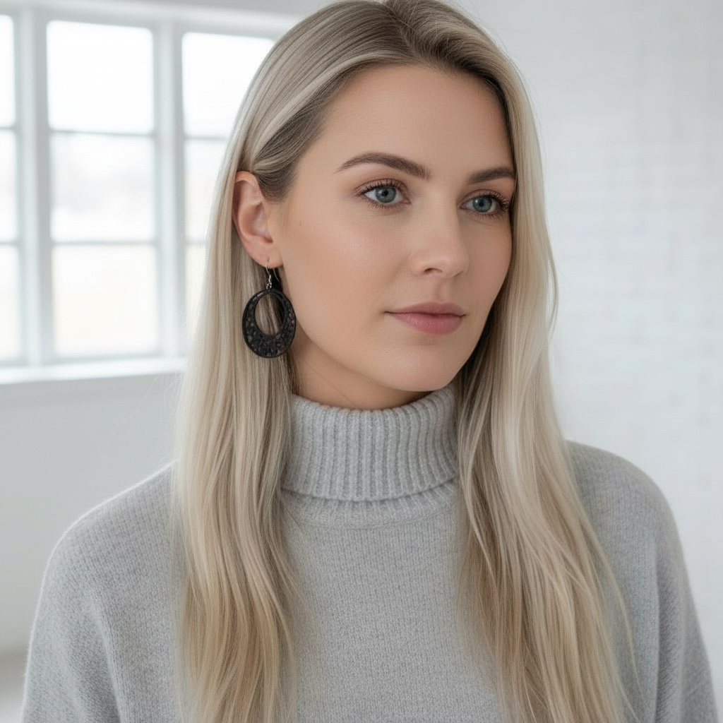 Puiset korvakorut, Pitsinen rengas (musta)