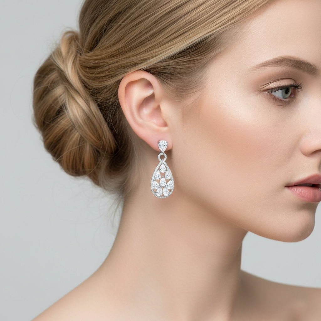 Juhlakorvakorut, ROMANCE/Luxurious Teardrop Earrings with CZ