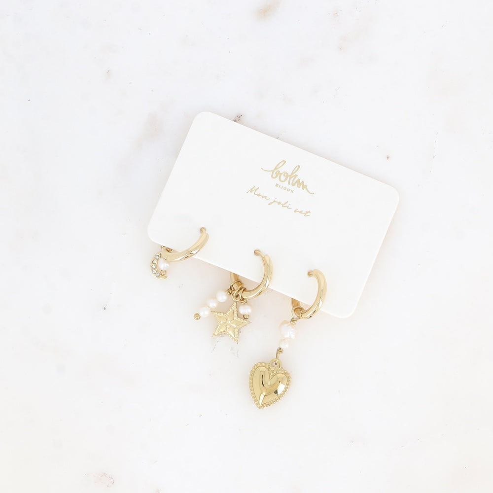 Bohm Paris Saffiya korvakorusetti kuu tähti ja sydän rengaskorvakorut kirurginterästä.