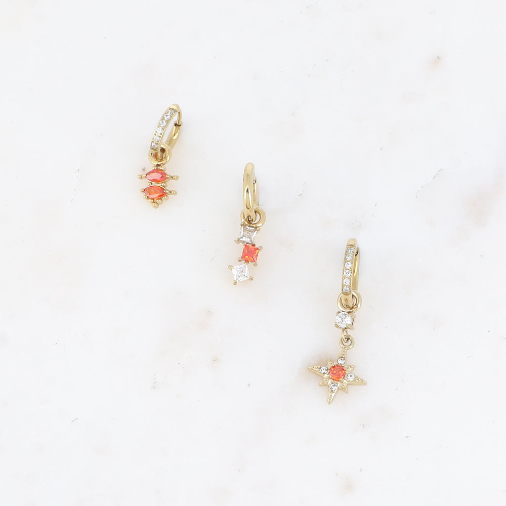 Bohm Paris Celeste kolmen korvakorun setti oranssit kristalliriipukset.