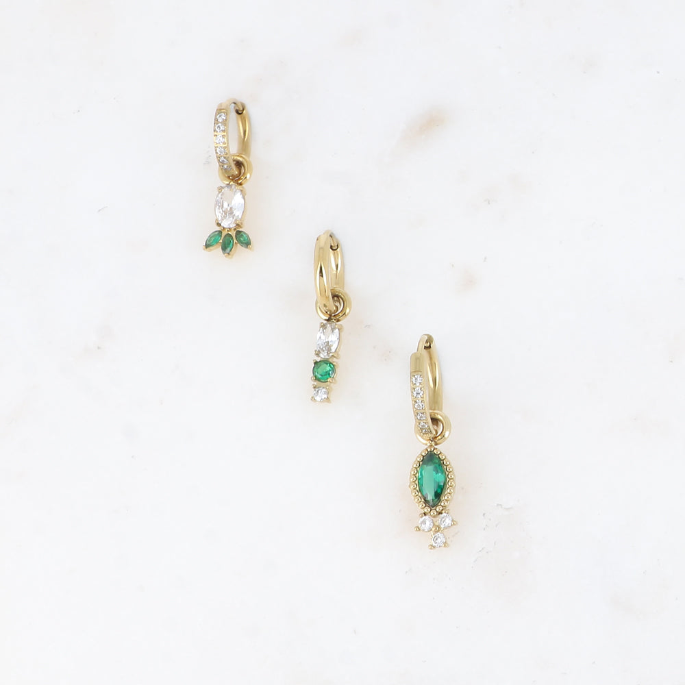 BOHM PARIS | Alma Verde – 3-osainen korvarengassetti (vihreä & kirkas, kulta)