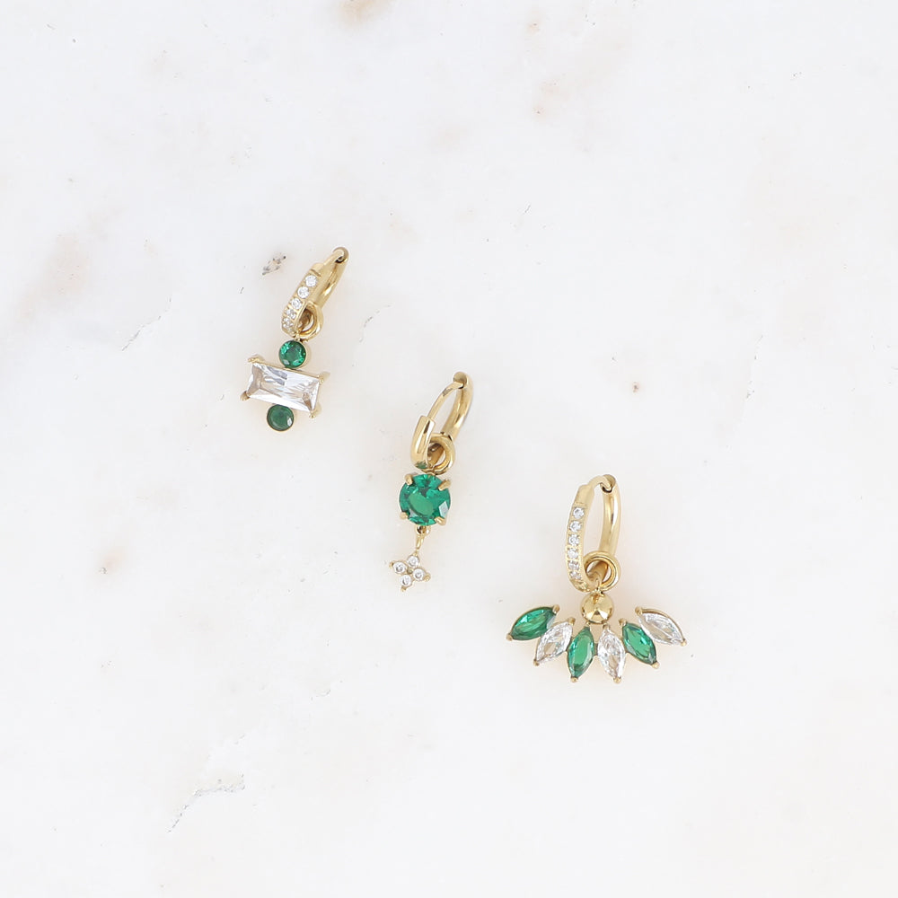 BOHM PARIS | Amicia – 3-osainen korvarengassetti (vihreä & kirkas, kulta)