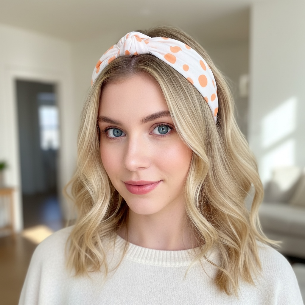 Headband|SUGAR SUGAR, Lazy Days orange polka dot comfy headband