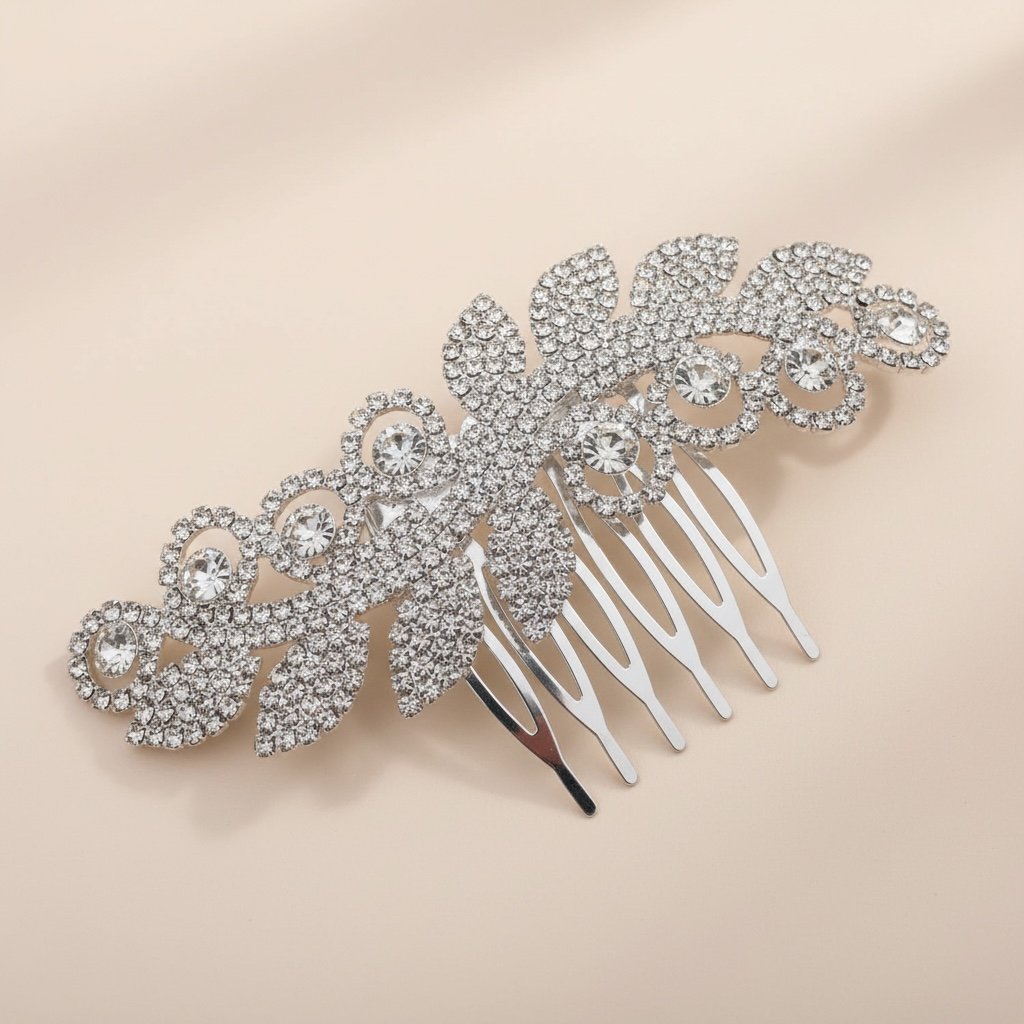 ROMANCE Classic Crystal Headpiece lähikuvassa – 10 x 3 cm kristallikoristeinen hiuskoriste.