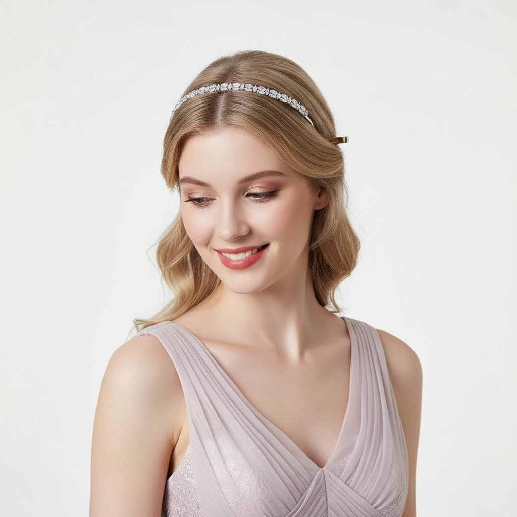 ROMANCE, Caroline -silver-colored party headband with clear crystals