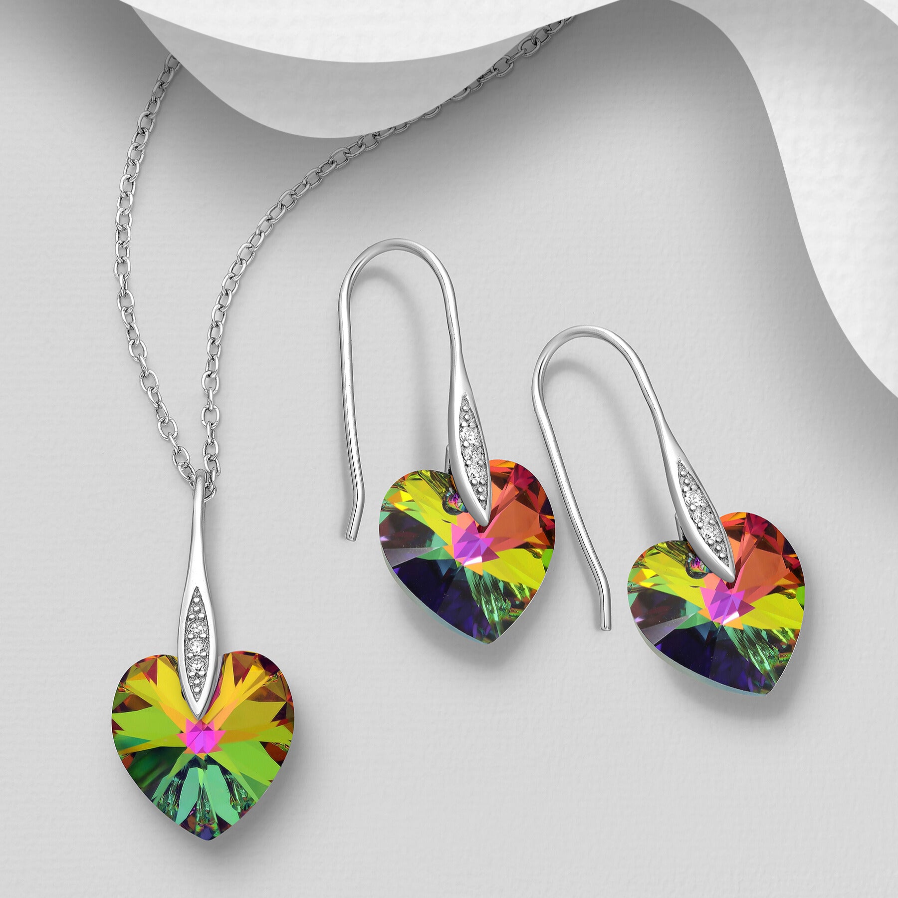 PREMIUM COLLECTION|Aurora dark blue crystal heart set