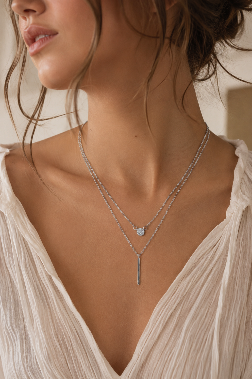 FRENCH RIVIERA | Maddison Necklace -hopeanvärinen kerroskaulakoru