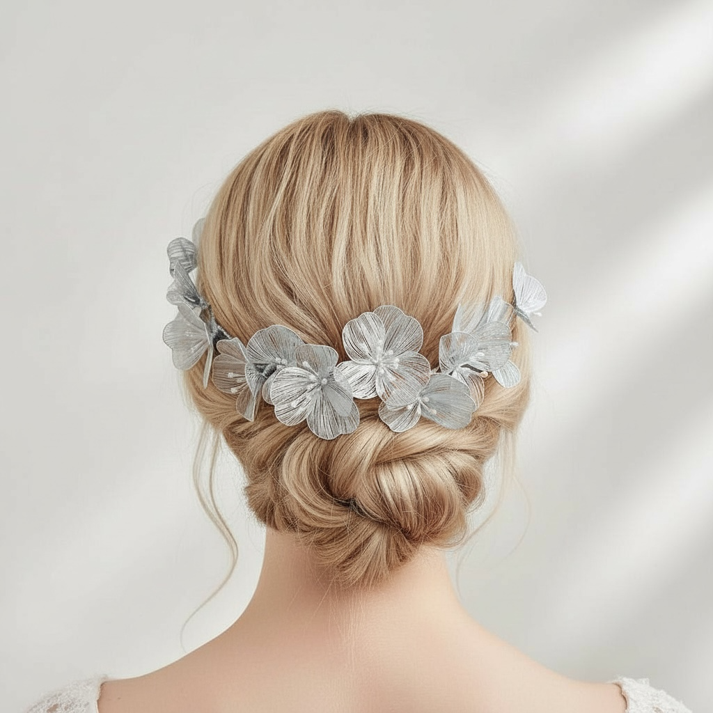 Hair ornament, vine ROMANCE|Modern Silver Flower Hairpiece