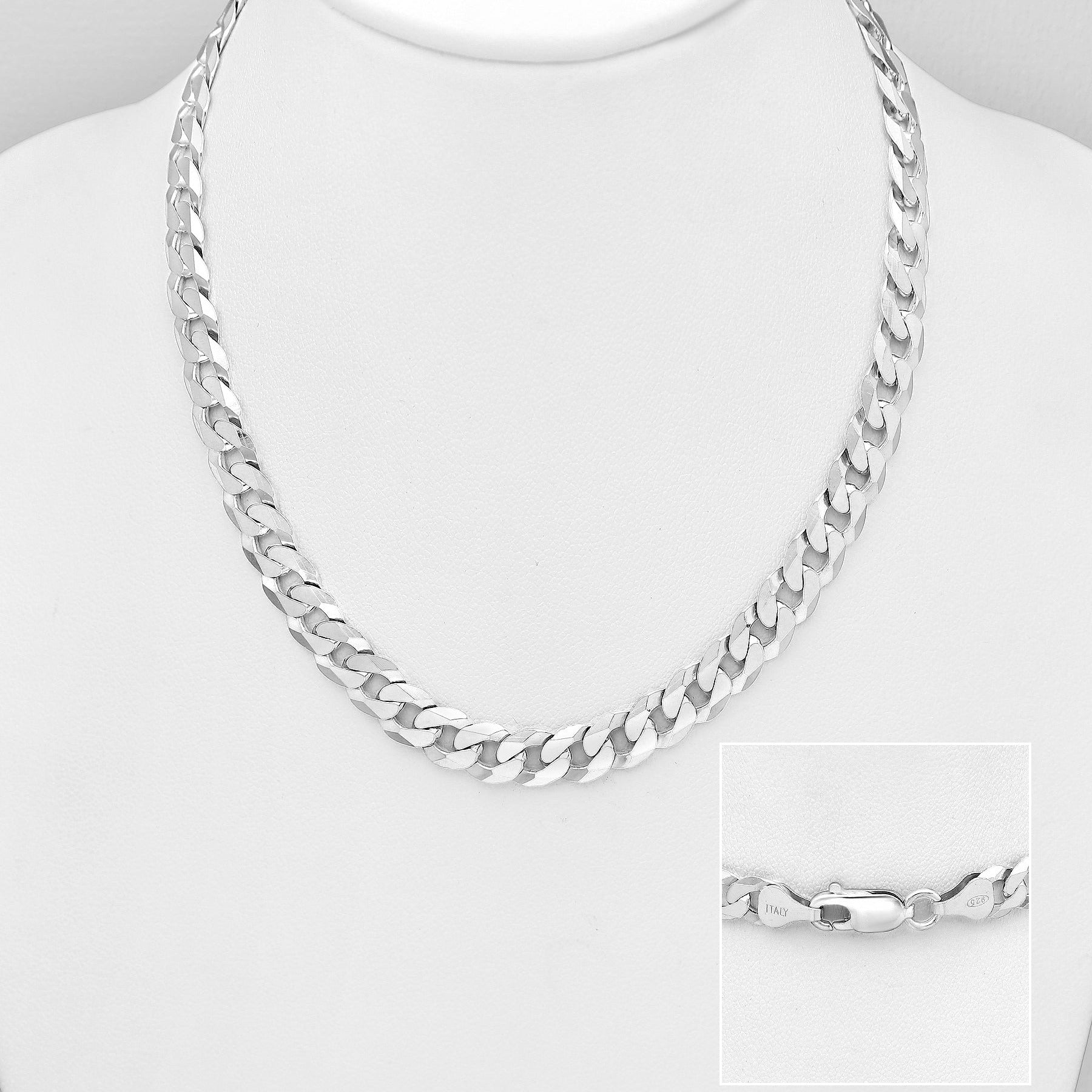 Alexander rhodium-pinnoitettu hopeinen panssariketju 55 cm – 7 mm leveä