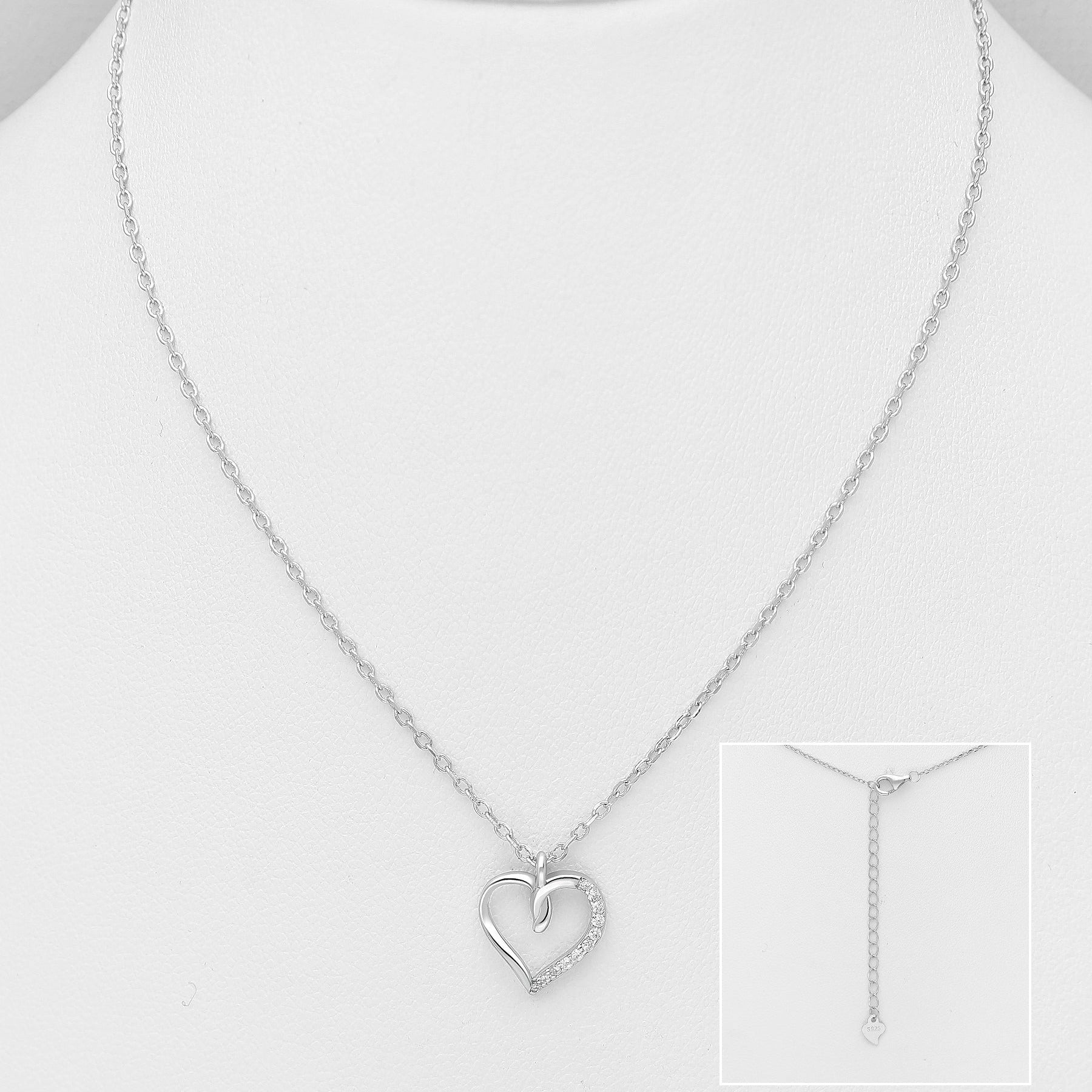 Hopeinen Aina Sinun sydänkaulakoru rhodium-pinnoitteella