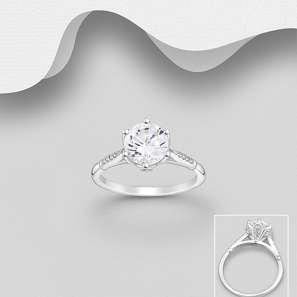 Hopeinen Evelynne-sormus, jossa näyttävä halo-rakenne ja kauniit yksityiskohdat