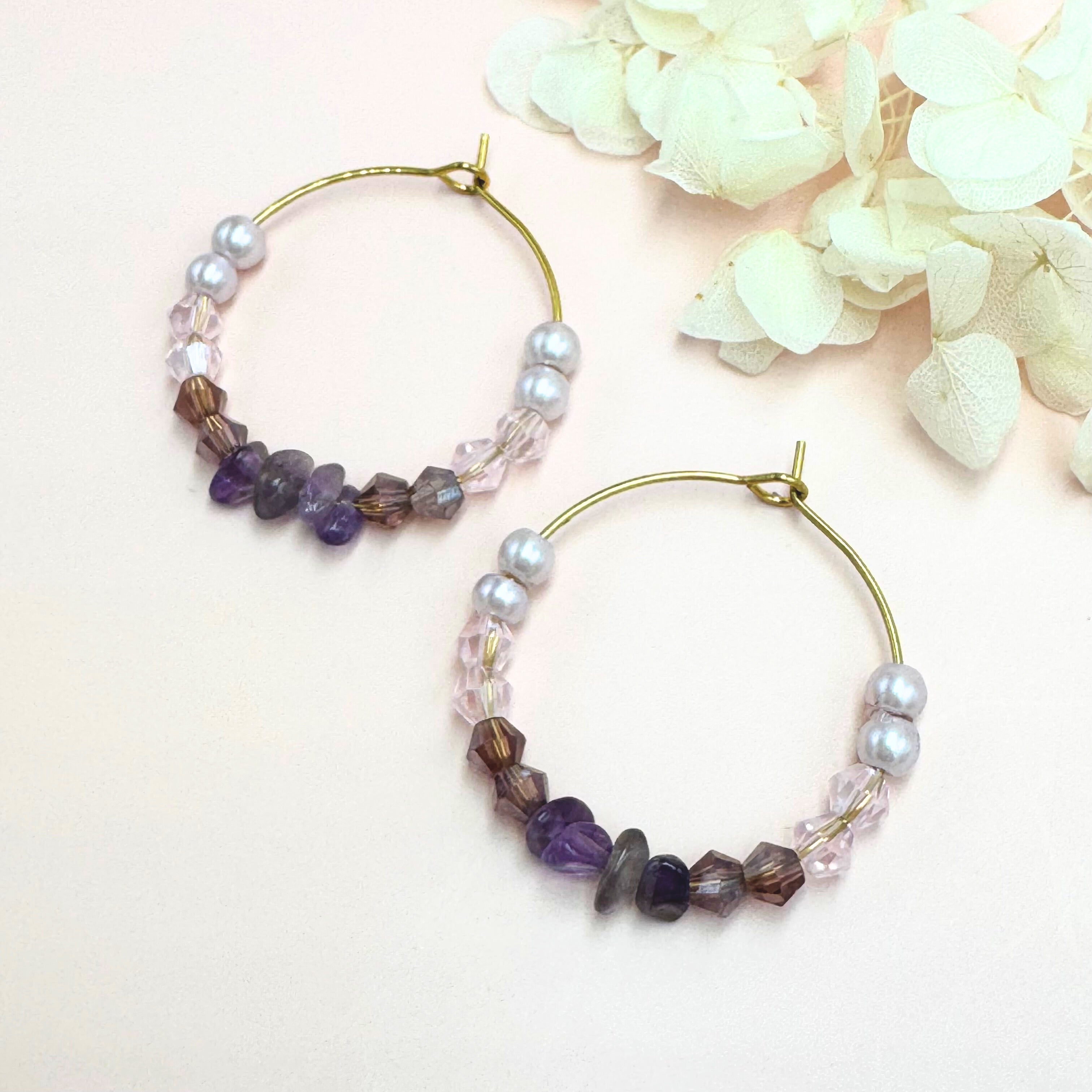 FRENCH RIVIERA | Jolie Amethyst -helmirenkaat (liilan sävyt, kulta)