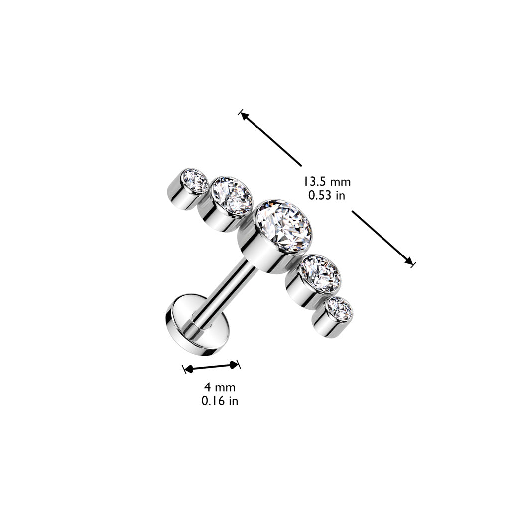 Labret 1,2mm, Nova Glow – kaareva kristallirivi titaanista (hopea, push in)