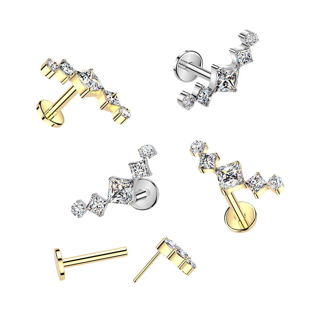push in -titaanilabret litteällä 4 mm takaosalla ja geometrisella kristallikoristeella