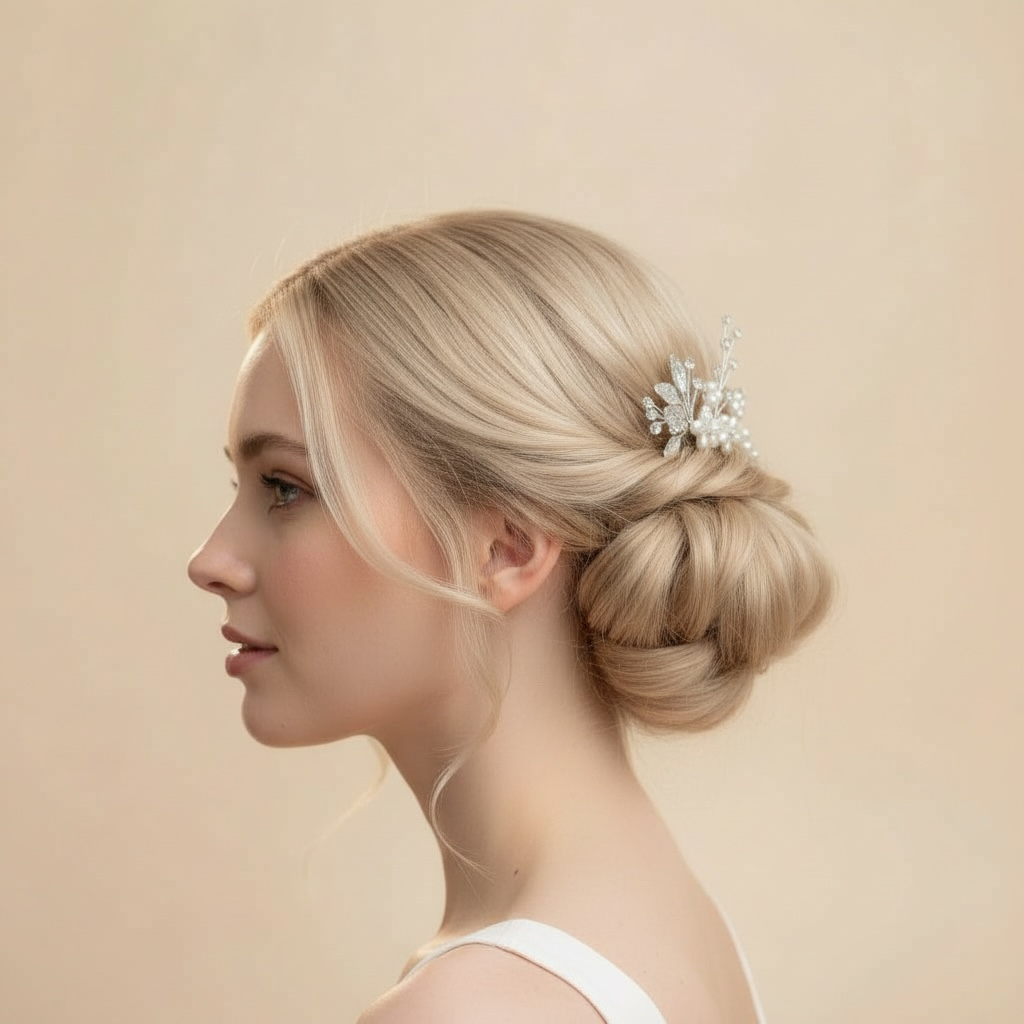 Hiuskorusetti, ROMANCE|Milly -helmikukka nutturakoristepakkaus (hopea)