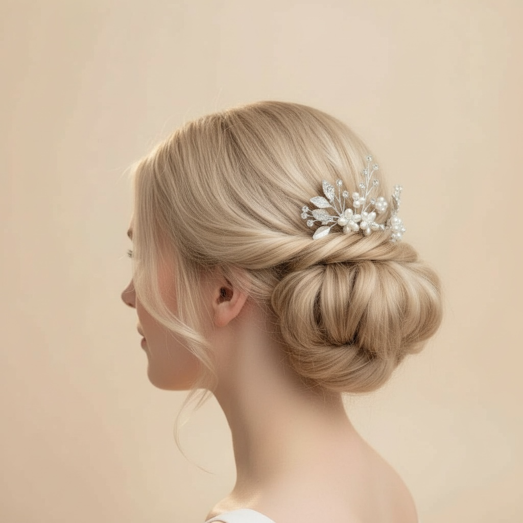 Hiuskorusetti, ROMANCE|Milly -helmikukka nutturakoristepakkaus (hopea)