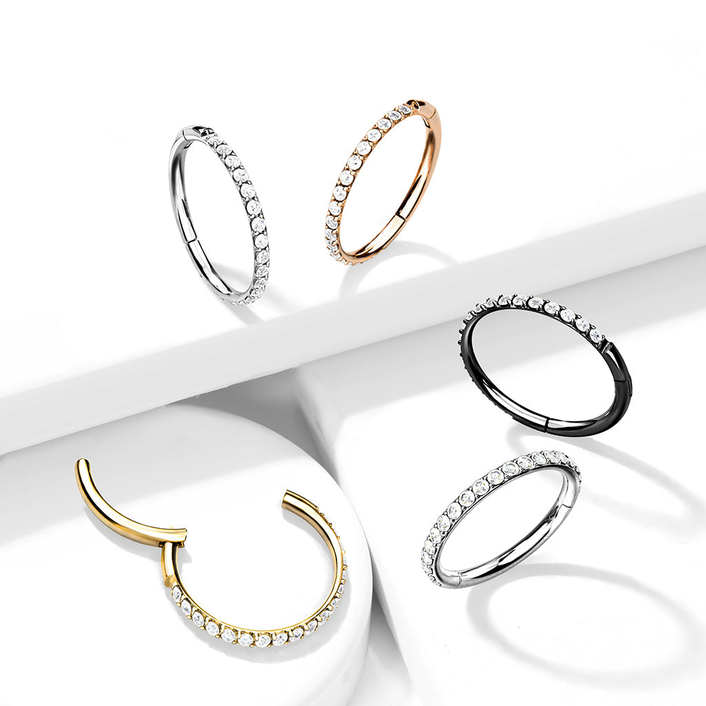 Lävistysrengas, Titanium Hinged Segment Hoop Rings with CZ