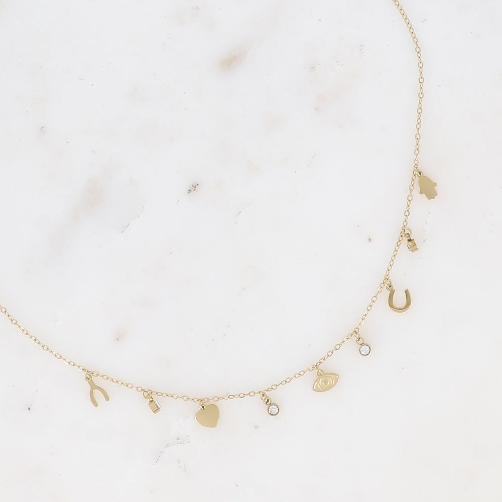 BOHM PARIS | Collier Débora – symbolikaulakoru pienin riipuksin (kulta)