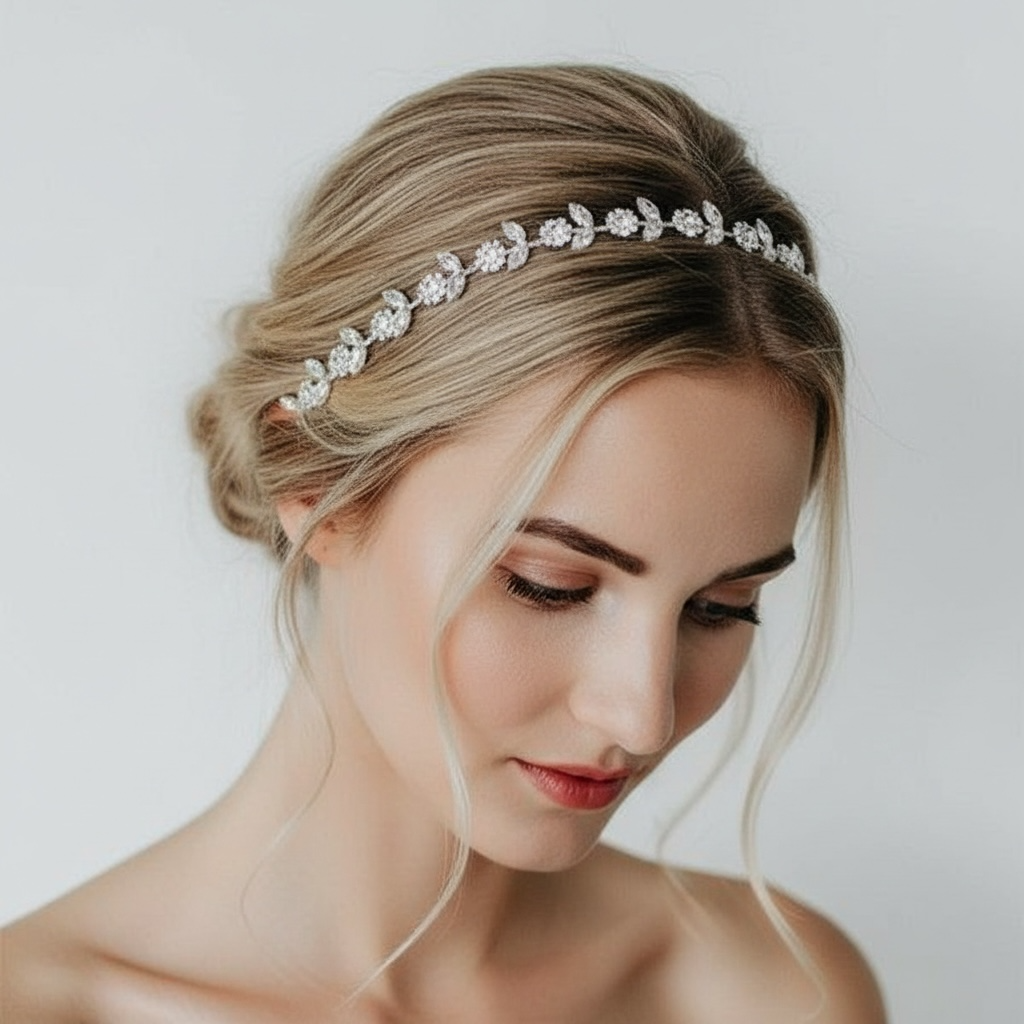 Hair ornament|ROMANCE, Juliette -silver-colored hair garland with crystals