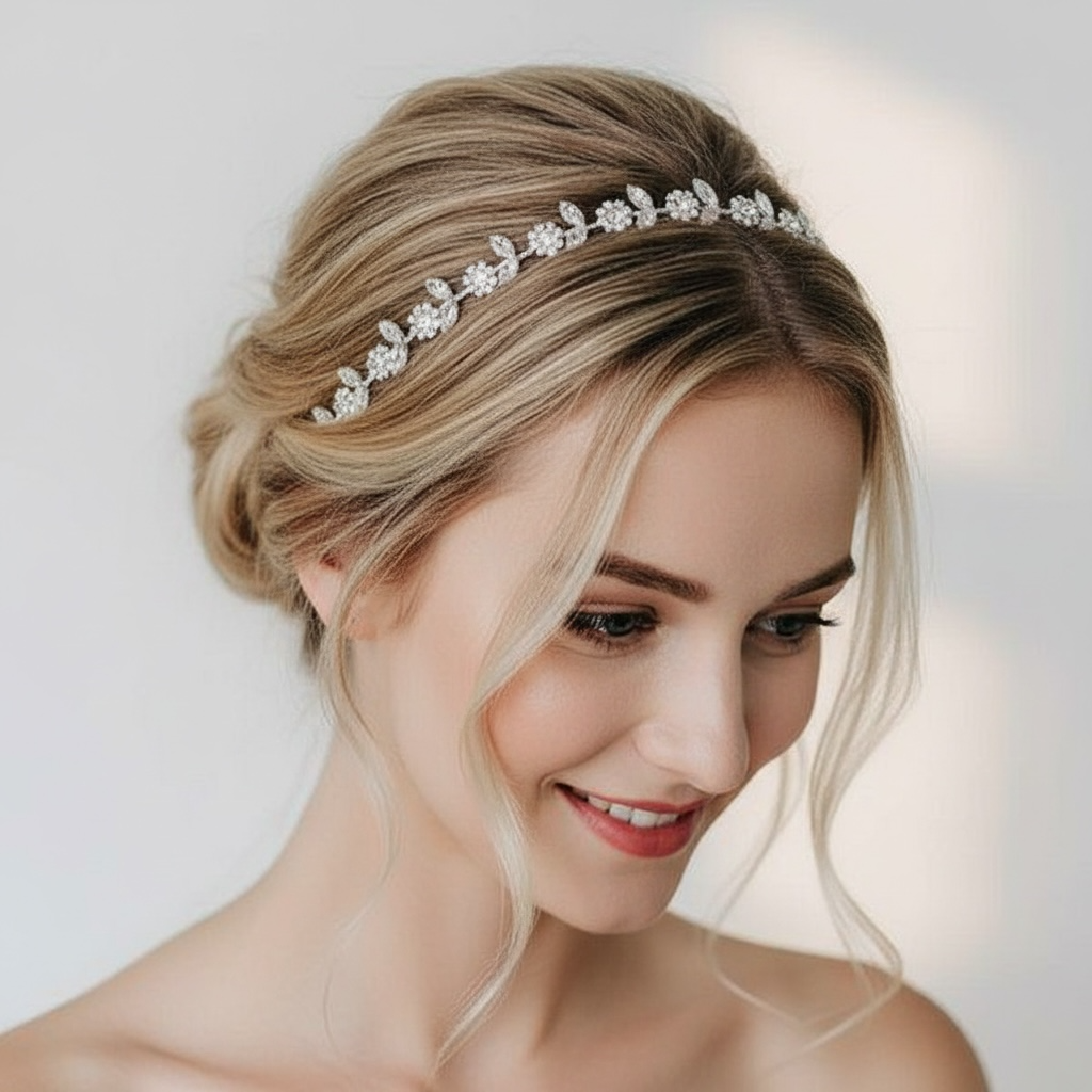 Hair ornament|ROMANCE, Juliette -silver-colored hair garland with crystals