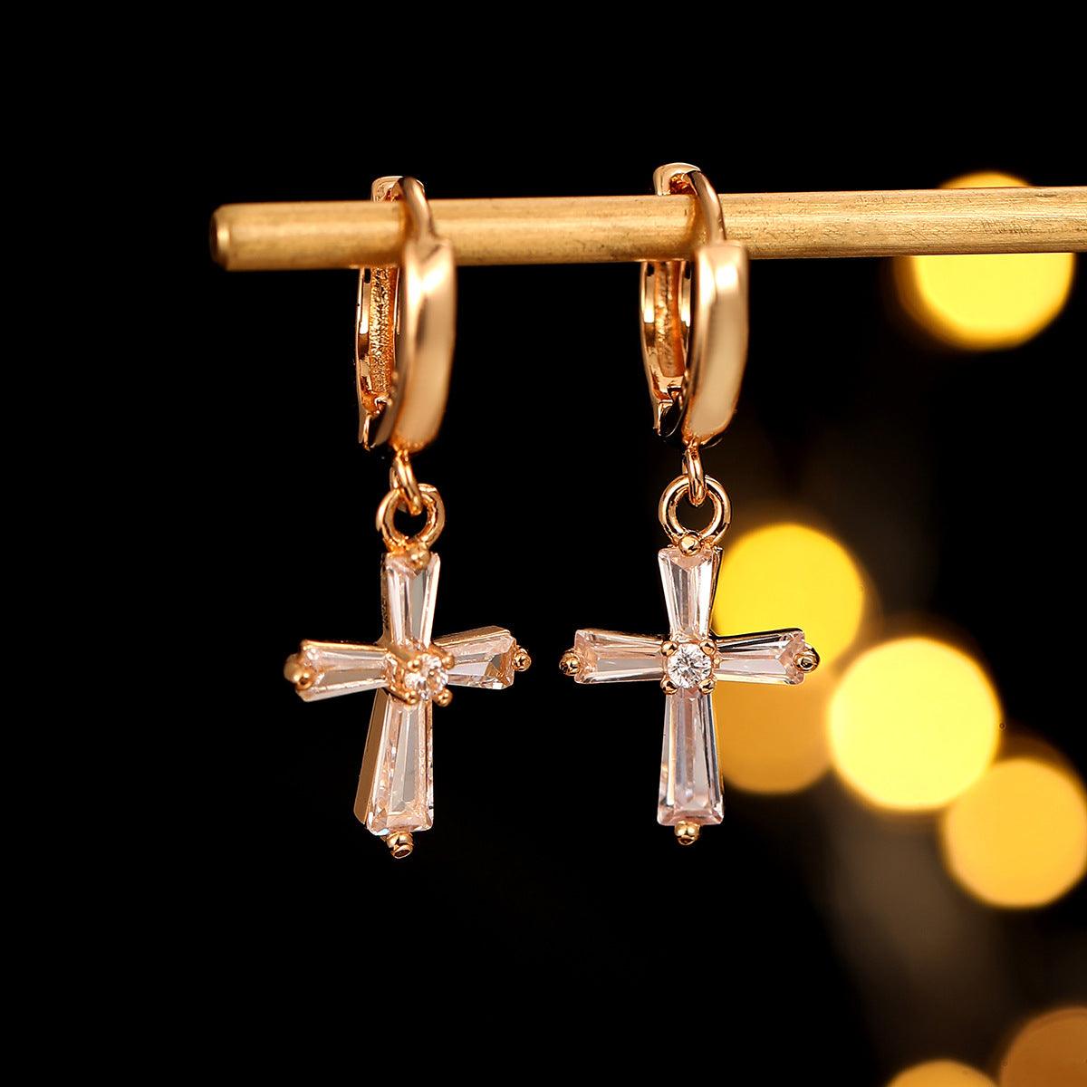 FRENCH RIVIERA | Glitter Cross -kullanväriset ristikorvakorut