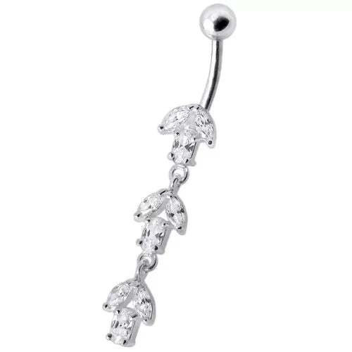 Titanium navel ring, Loving You pink dangling heart navel ring