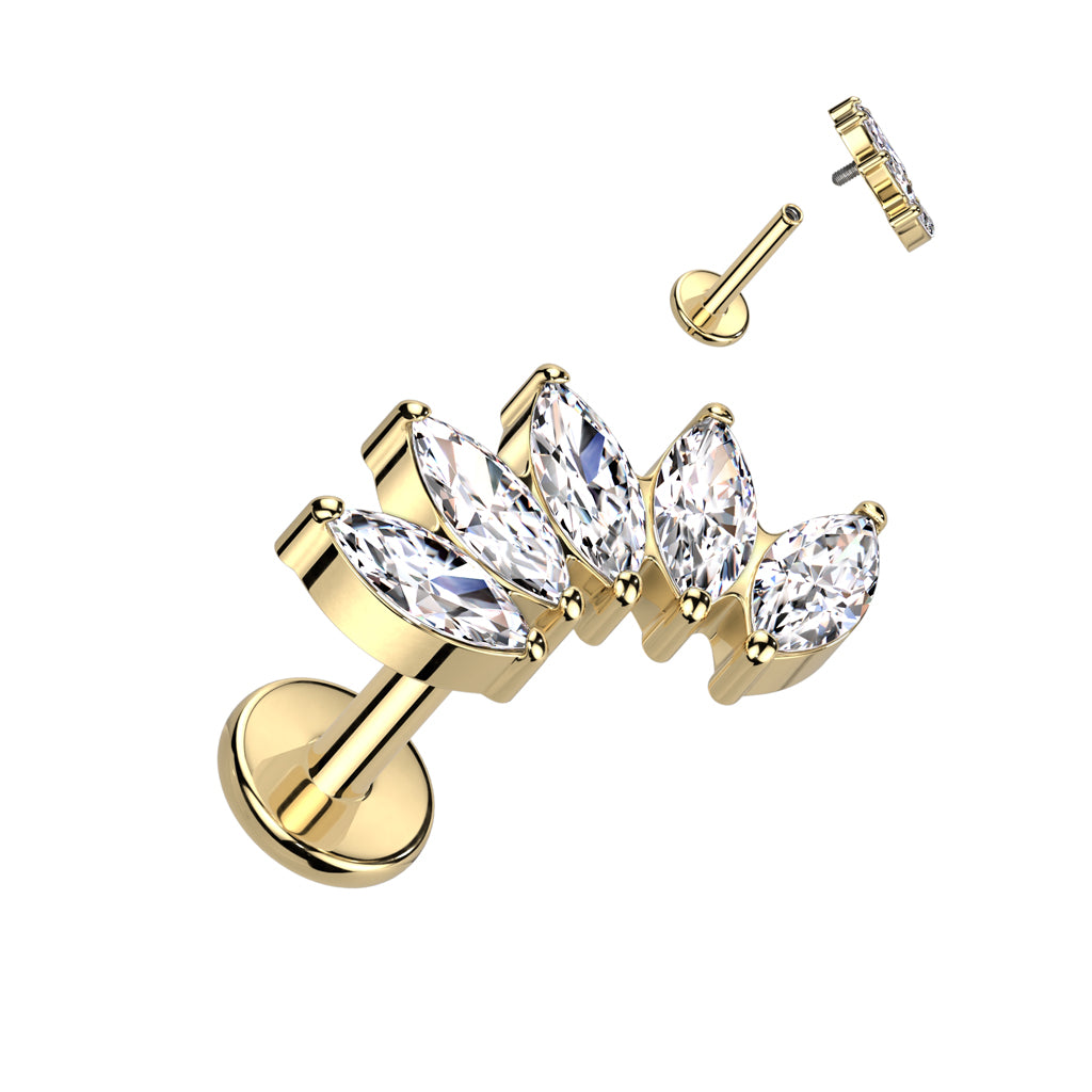 Kullanvärinen titaaninen Laurel-labret kirkkailla marquise-kristalleilla