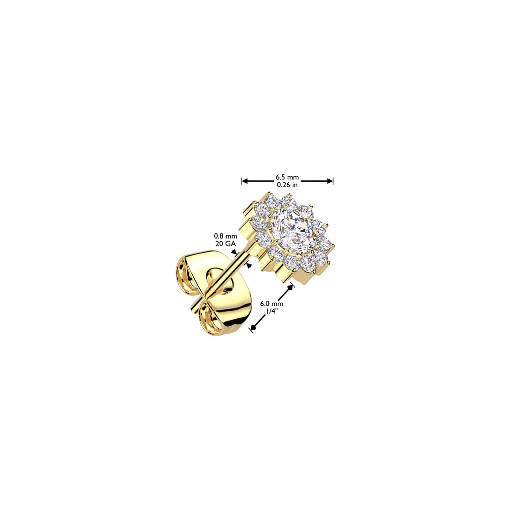 Titaaninen Florencia-nappikorvakoru, 6,5 mm koriste ja 0,8 × 6 mm varsi