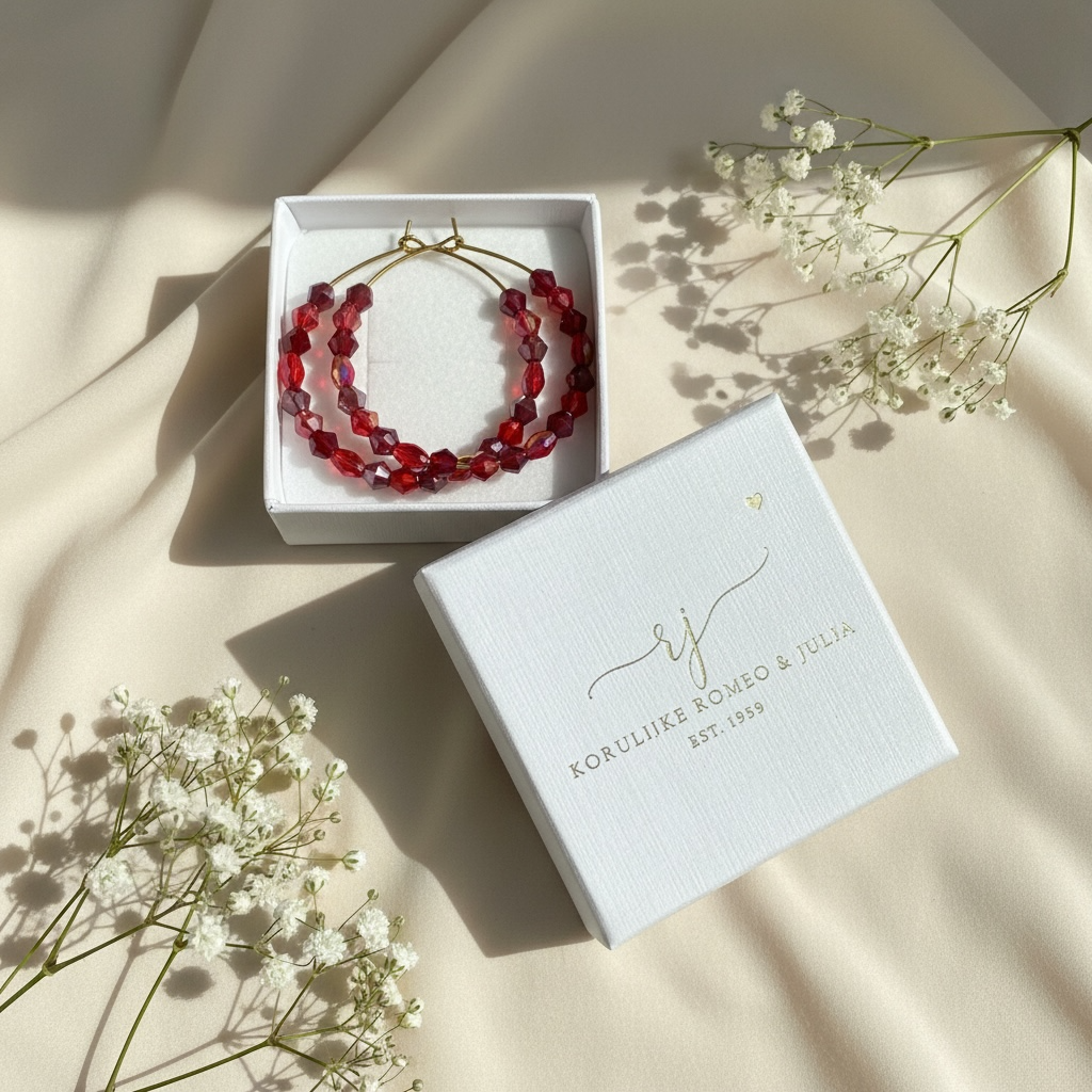 Jolie Garnet – käsintehdyt helmirenkaat (punaiset sävyt, kulta)