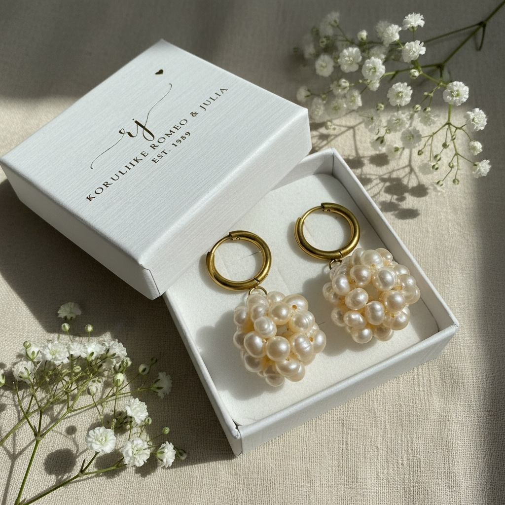 Perle Bloom -korvakorut lähikuvassa – helmipallon kerroksellinen rakenne