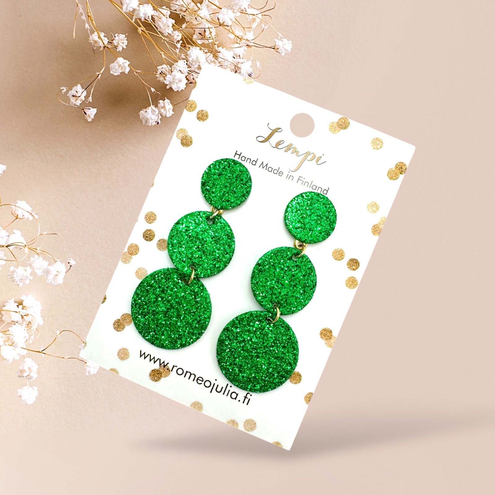 LEMPI® earrings, Ilona (dark pink glitter)