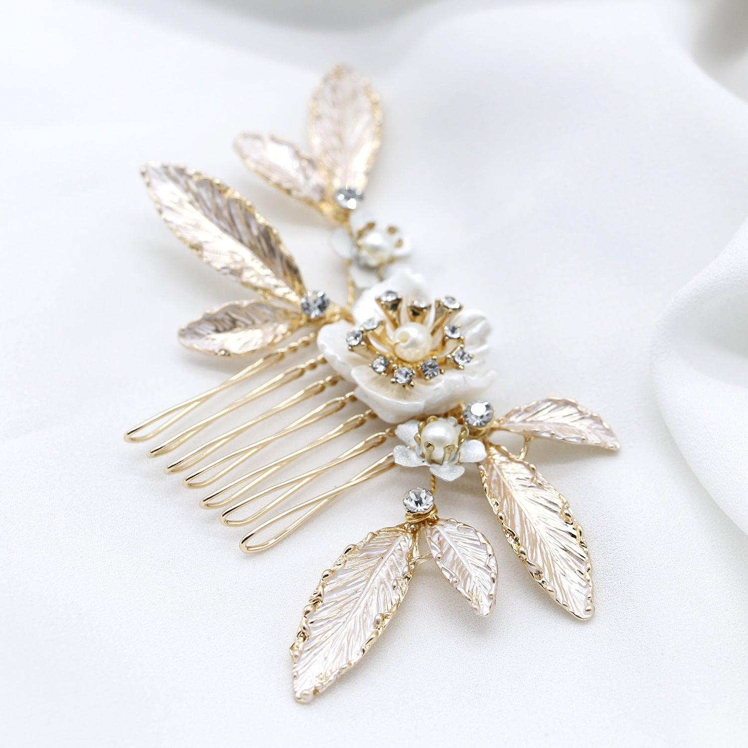 Hair ornament, ROMANCE | Ruby gold-tone flower hair ornament