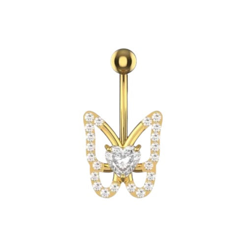 Titanium navel ring, Ella -clear stone flower decorated navel ring