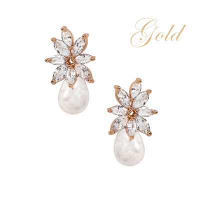 ATHENA BRIDAL | Évelyne -kristallikoristeiset helmikorvakorut (kulta)