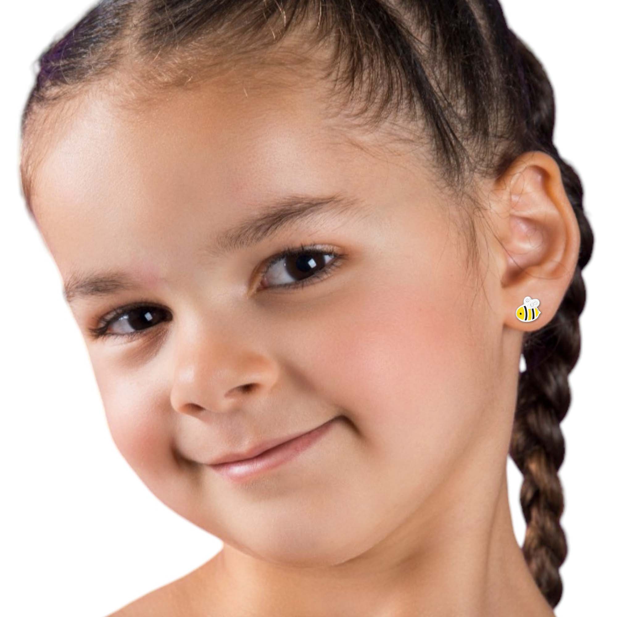 Children's silver studs, Summer Bumblebee bee earrings