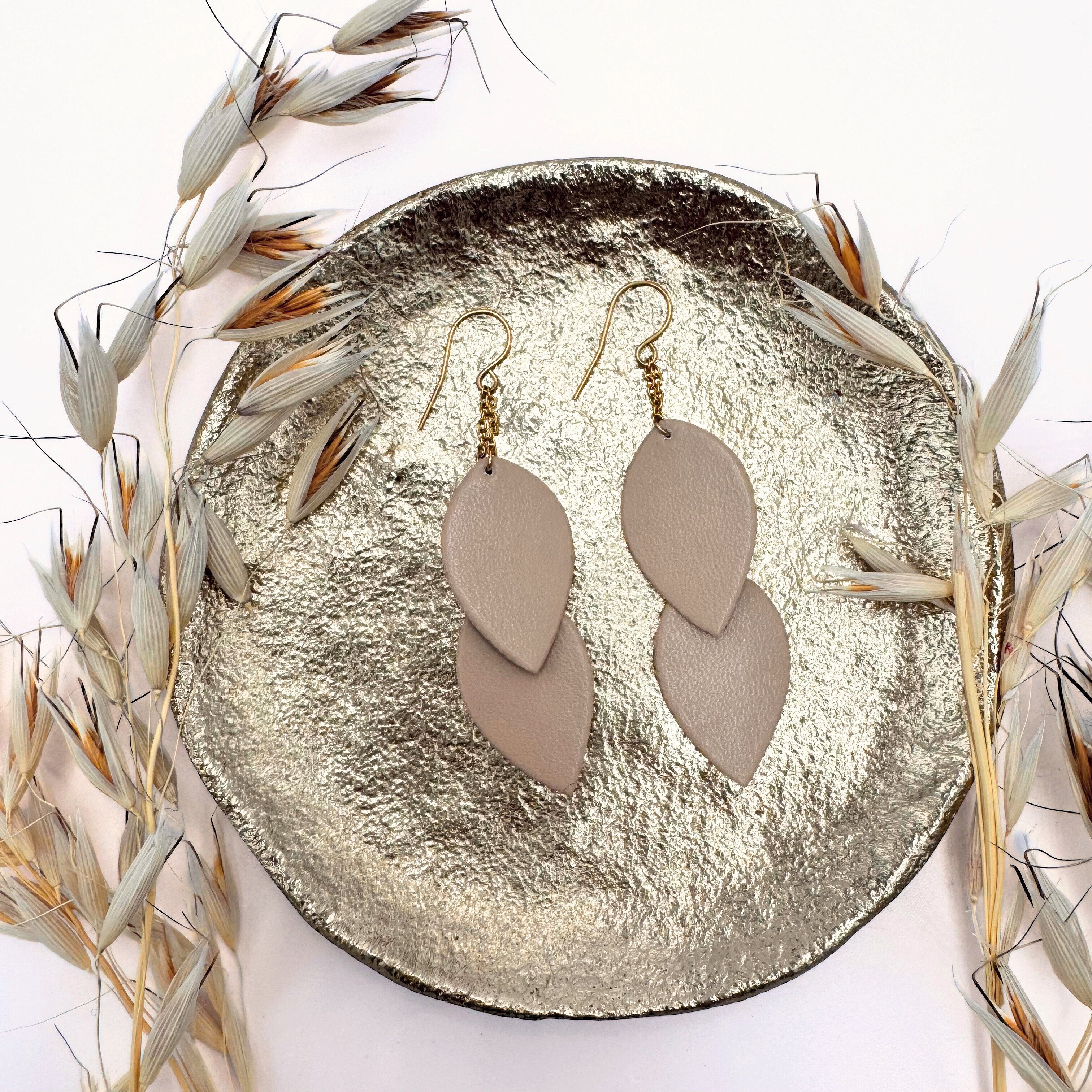 LEMPI earrings, Delicate Leaves (mustard yellow / steel)