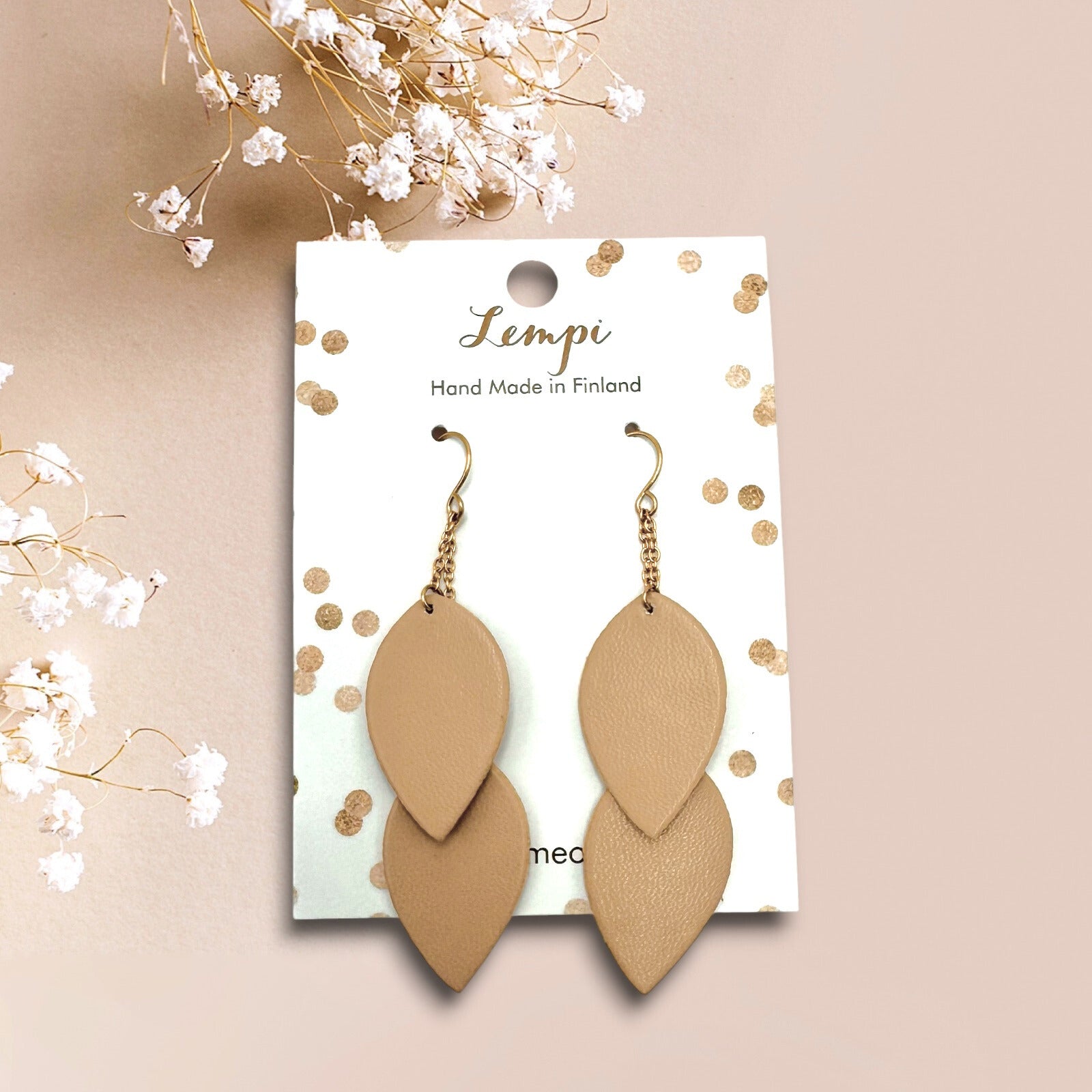 LEMPI earrings, Delicate Leaves (mustard yellow / steel)