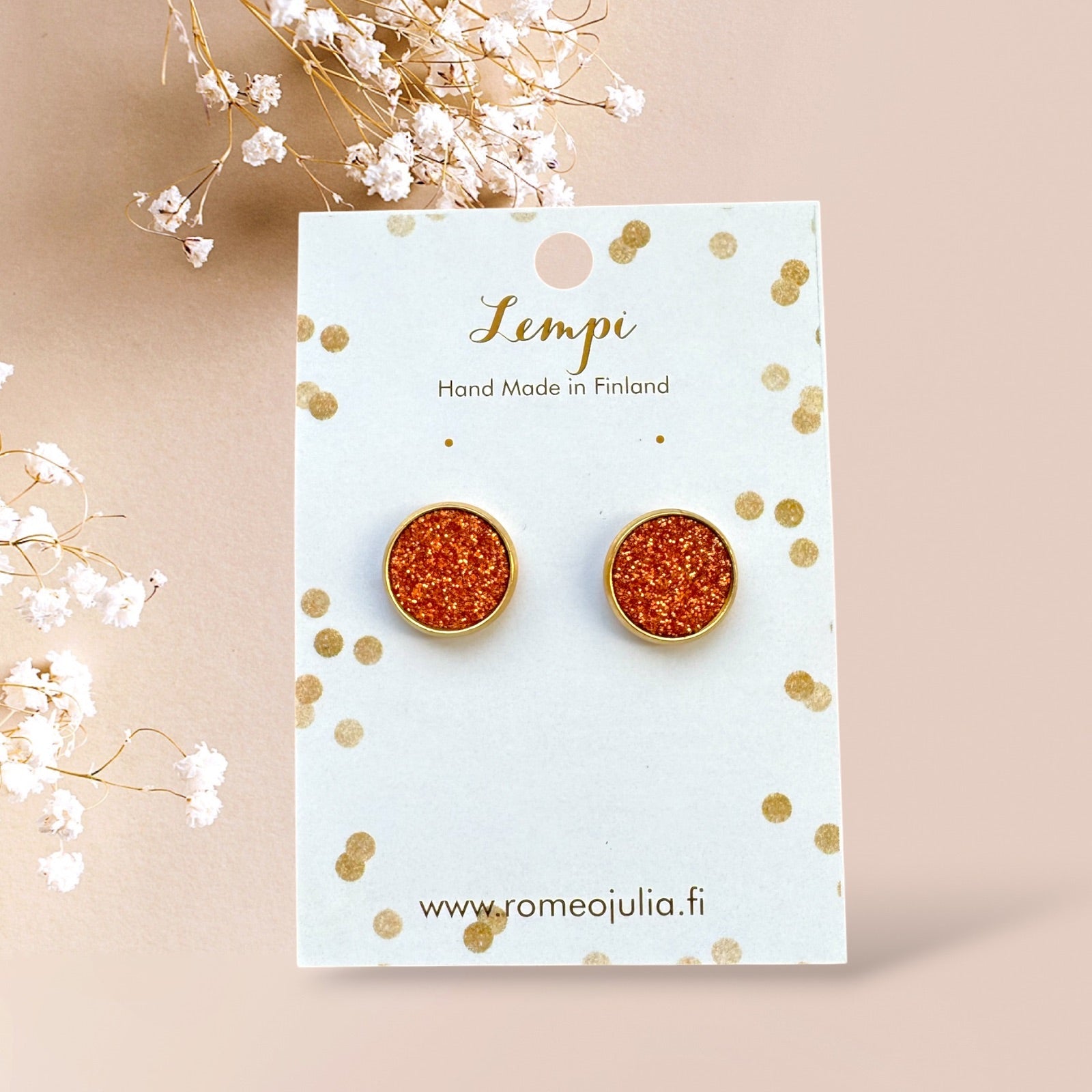 LEMPI earrings, Veera (gold / red glitter, S)