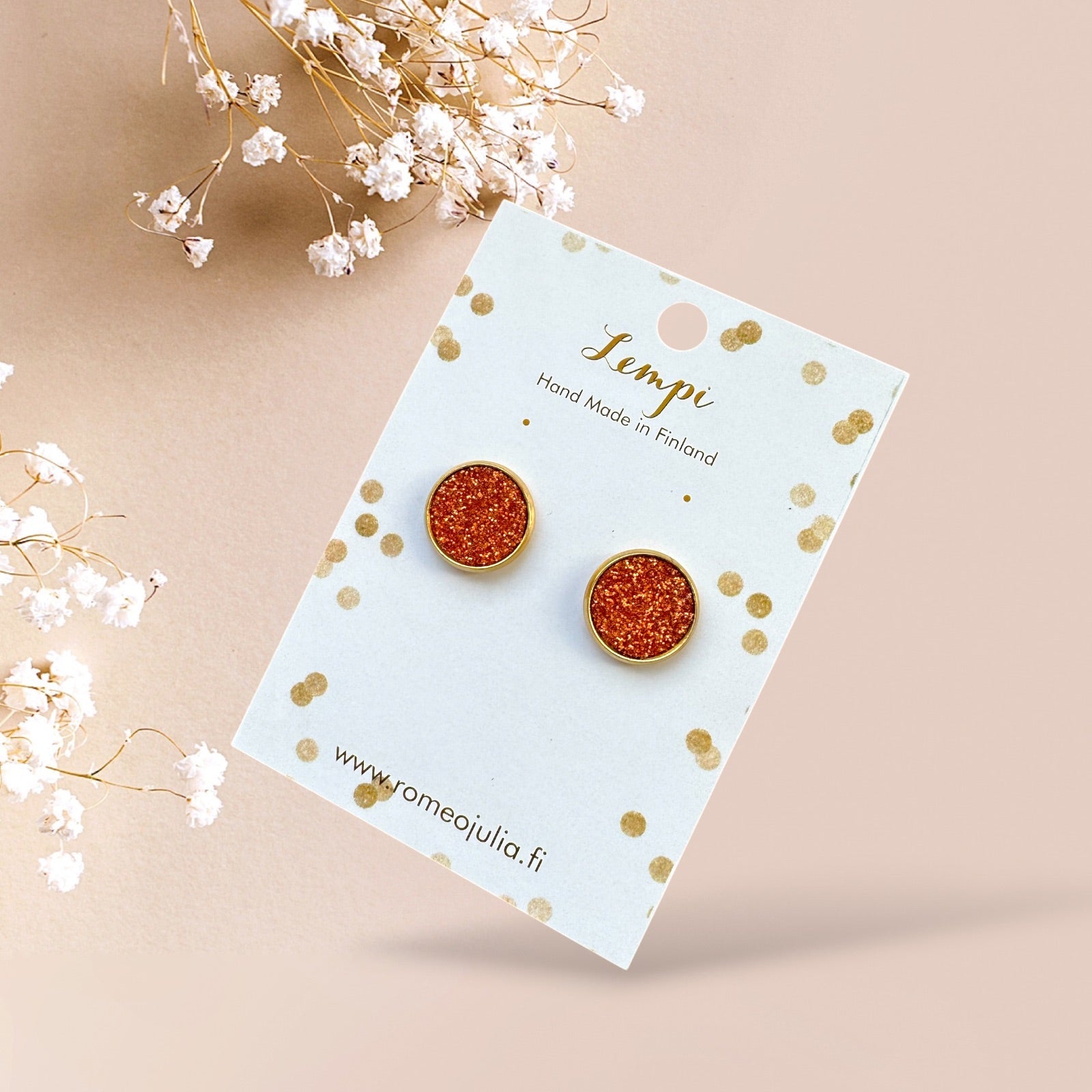 LEMPI earrings, Veera (gold / red glitter, S)