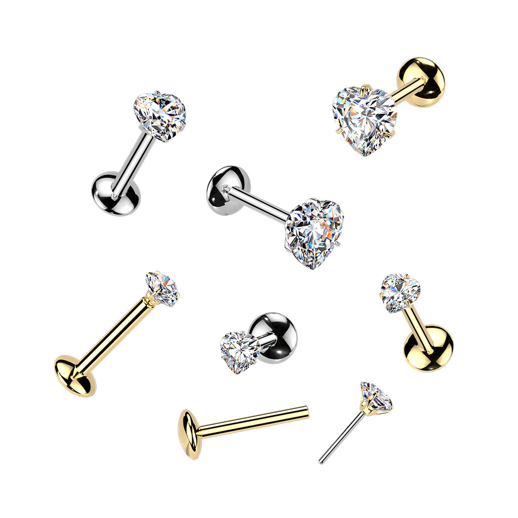 Titanium labret, CZ Convex Basic glitter labret with 3mm ball (gold)