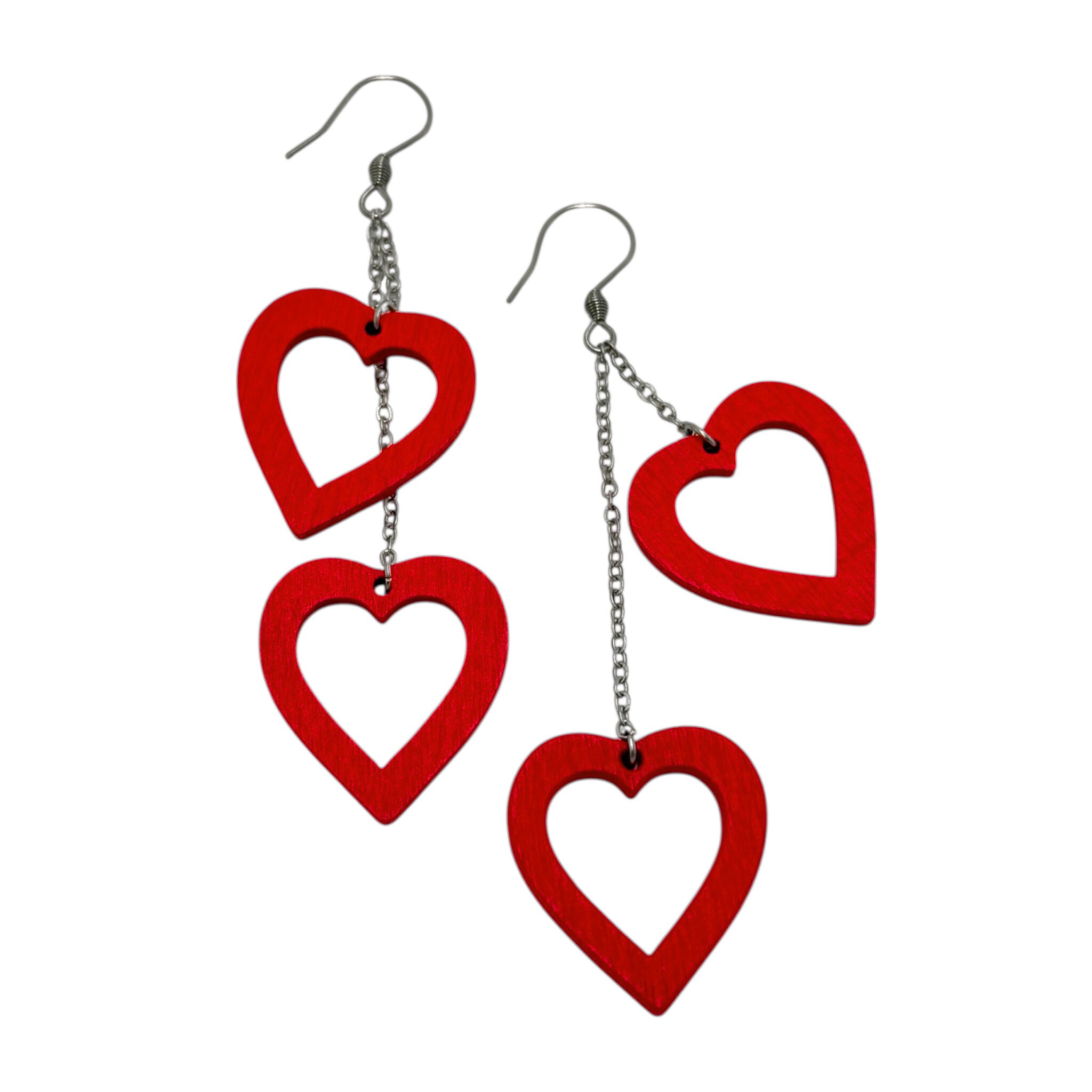 Onnensydän – puiset punaiset sydänkorvakorut