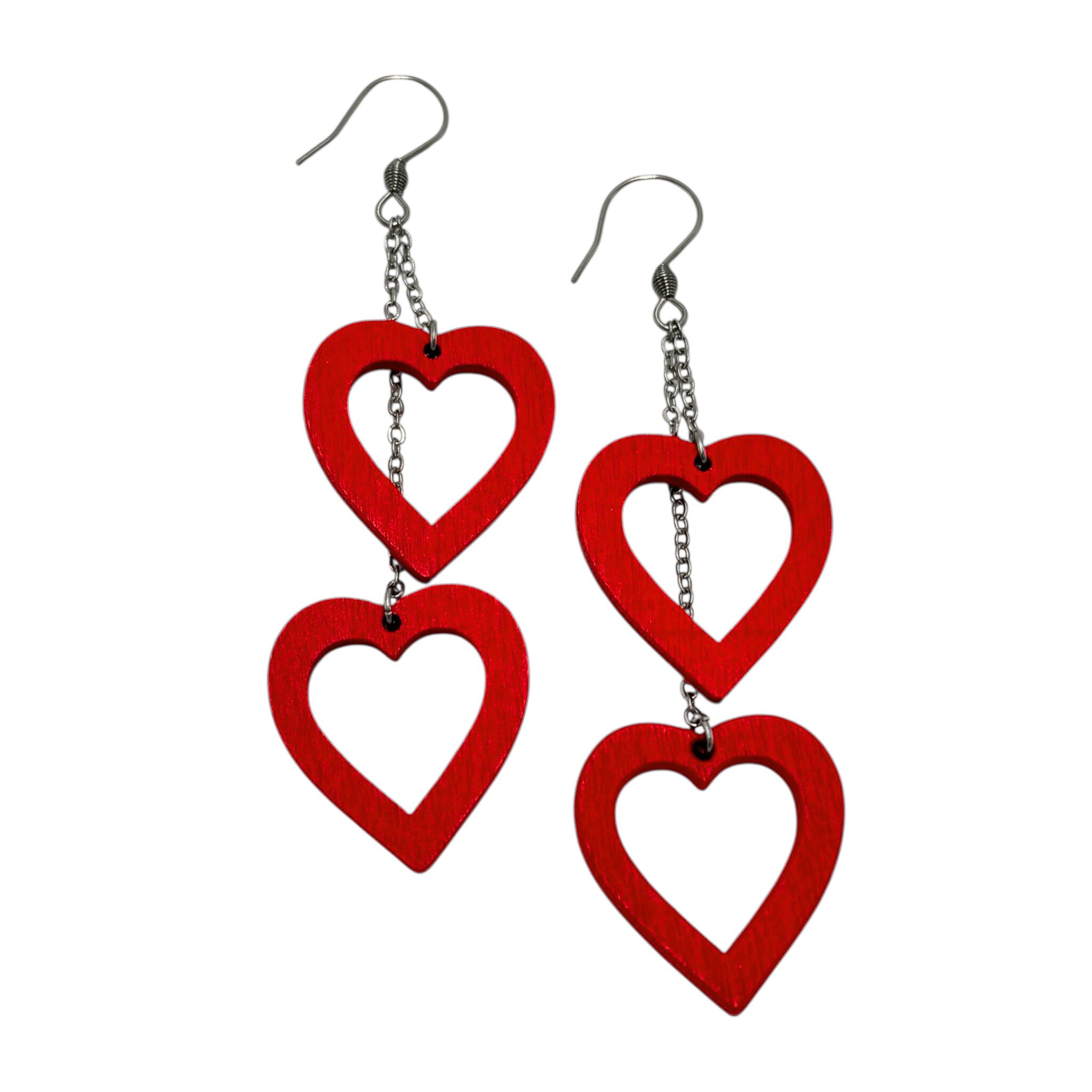 Onnensydän – puiset punaiset sydänkorvakorut