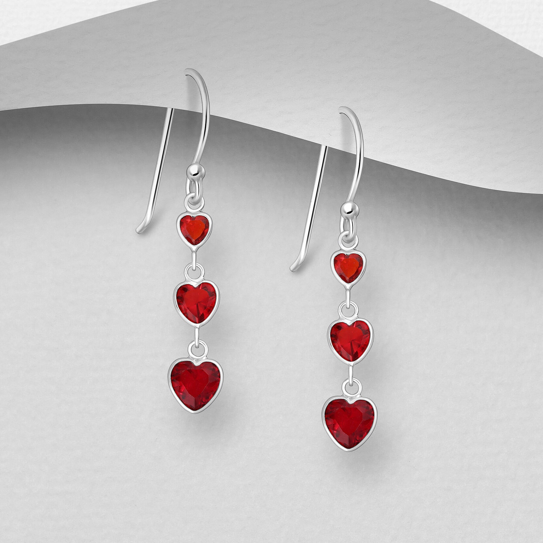 PREMIUM COLLECTION | Linnea red heart silver earrings 