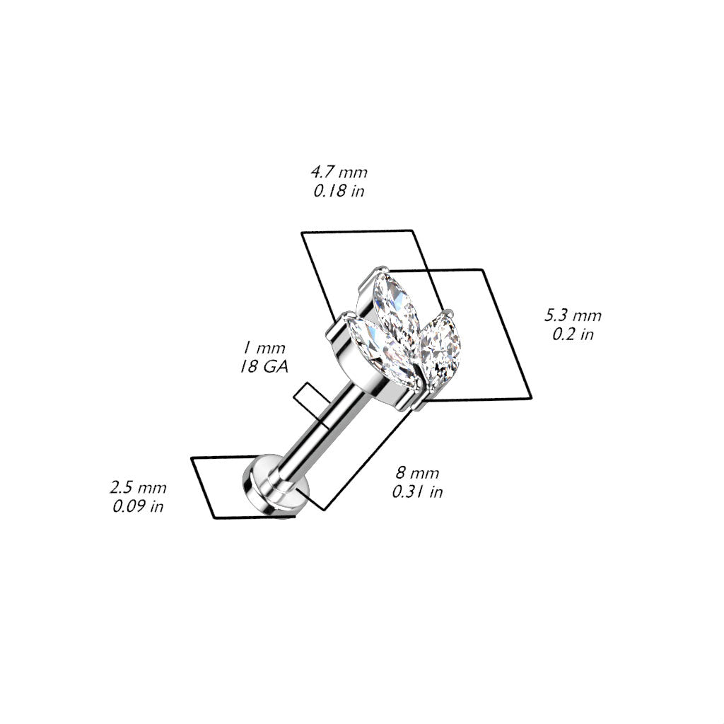 Titaanilabret 1mm, Marquise Bloom – push in, kulta/kirkas