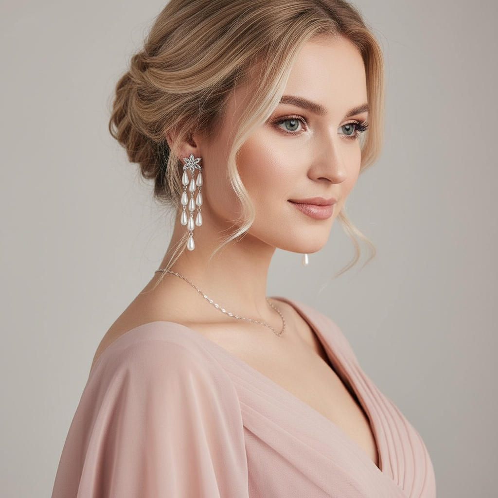 FRENCH RIVIERA | Flora – kukkakoristeinen helmikorvakoru (hopeansävy)