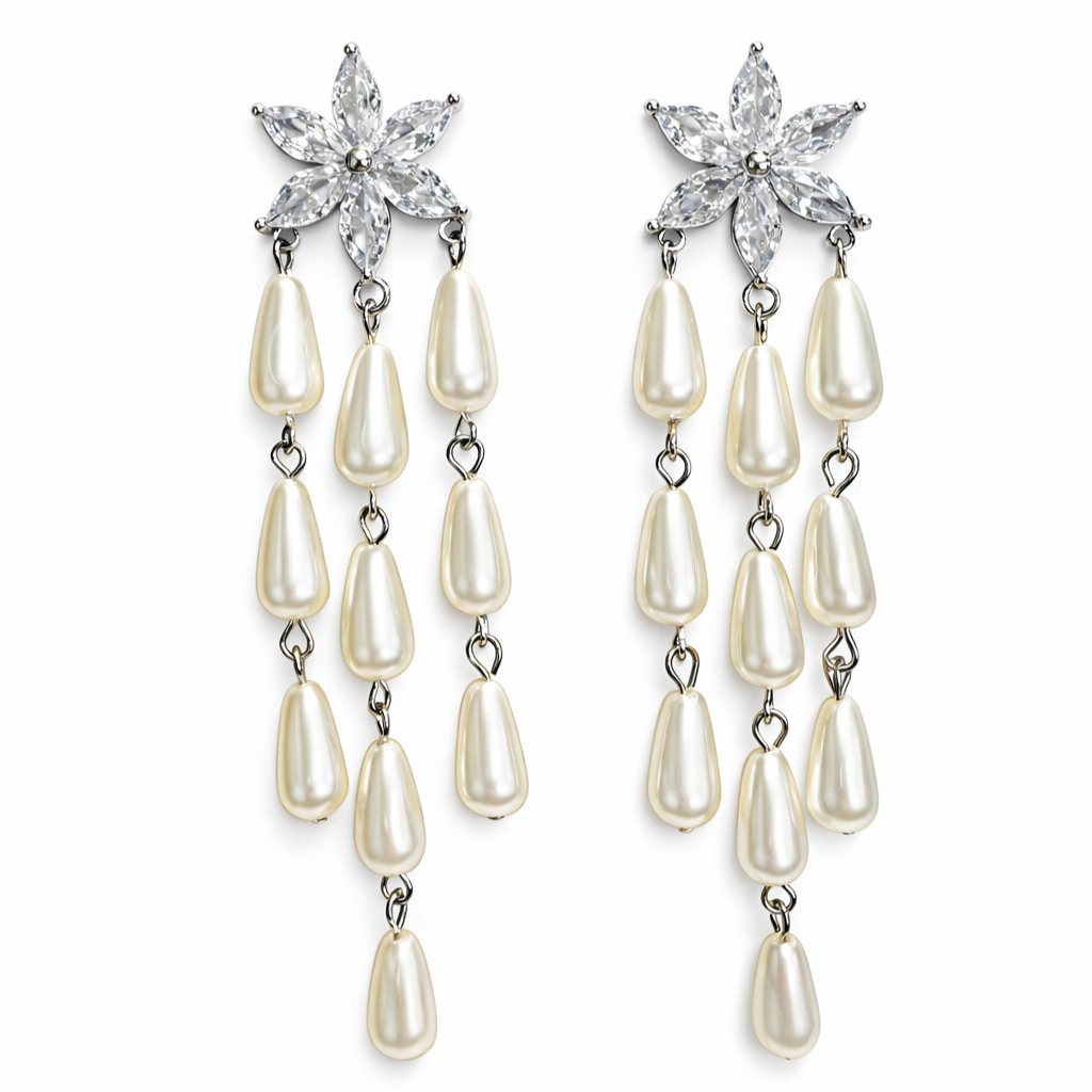 FRENCH RIVIERA | Flora – kukkakoristeinen helmikorvakoru (hopeansävy)