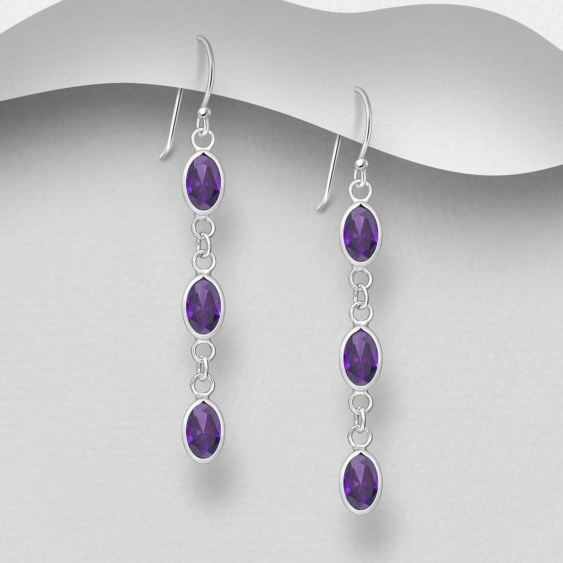 PREMIUM COLLECTION  | Amelia -violetit roikkuvat hopeakorvakorut