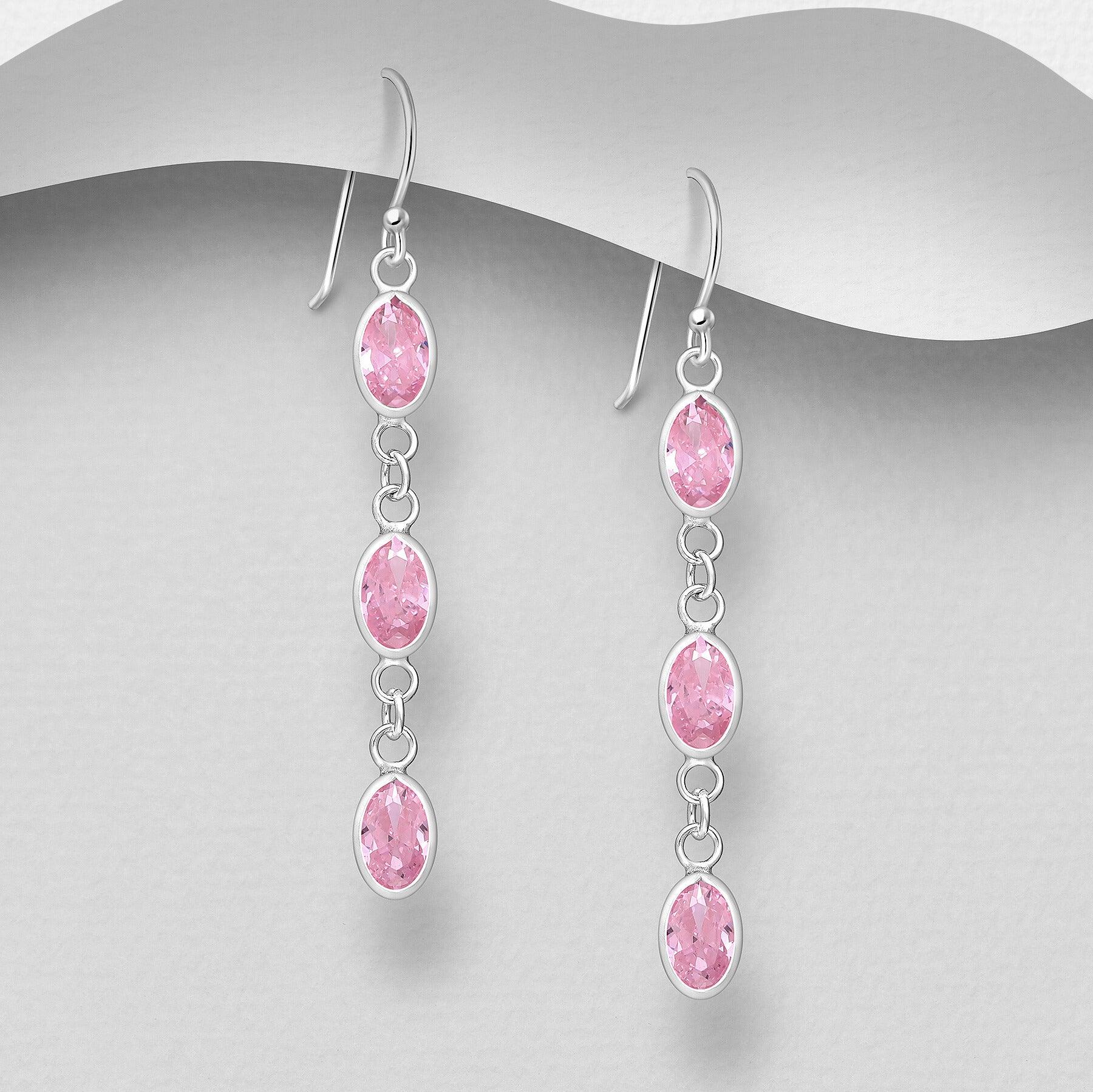 PREMIUM COLLECTION | Amelia-vaaleanpunaiset roikkuvat hopeakorvakorut
