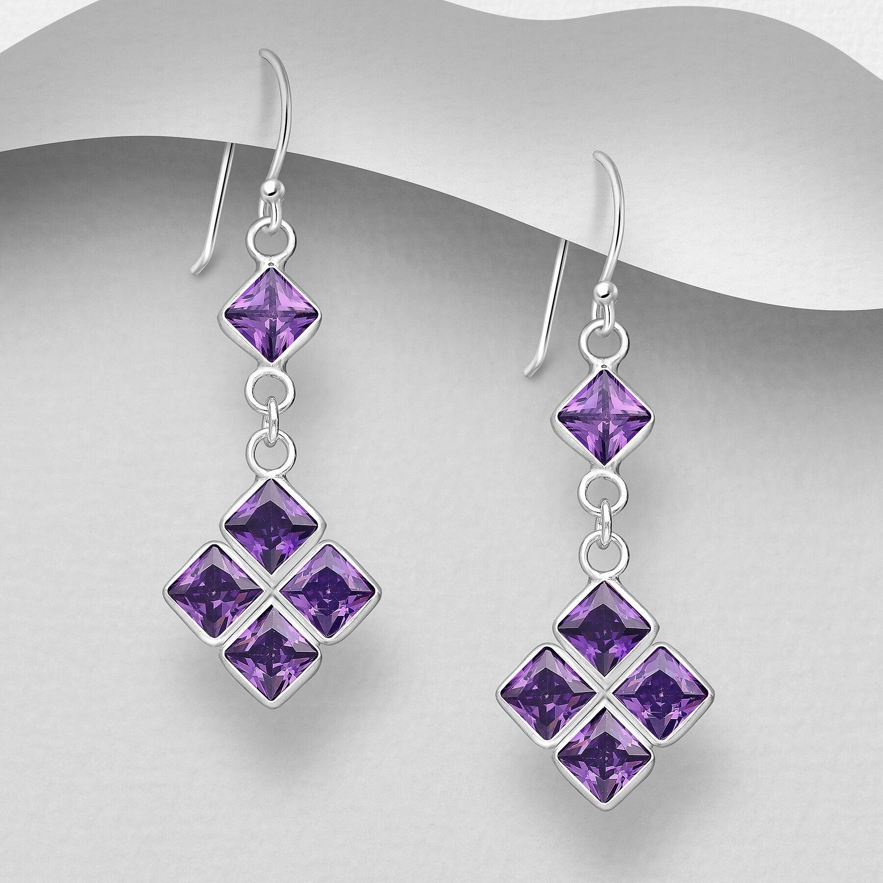 PREMIUM COLLECTION  | Christa -violetit roikkuvat hopeakorvakorut