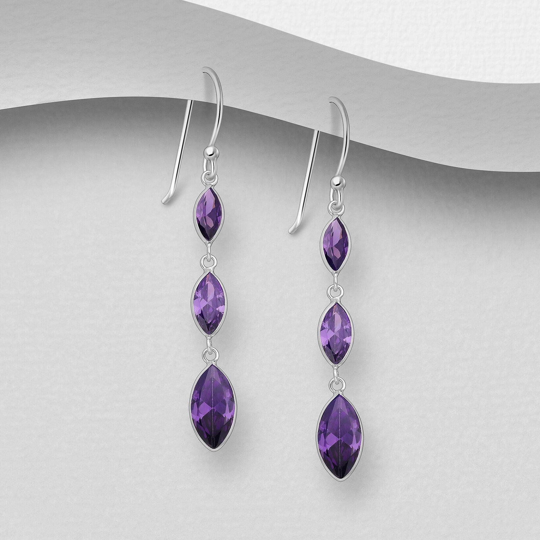 PREMIUM COLLECTION  | Andrea -violetit roikkuvat hopeakorvakorut